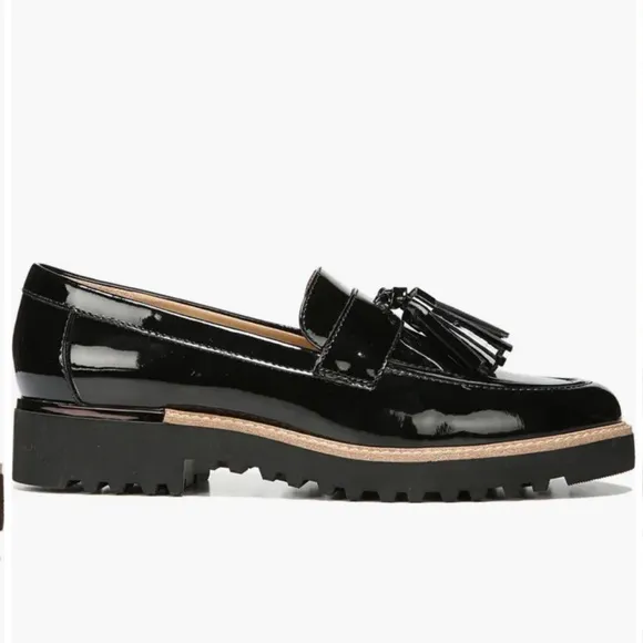 Franco Sarto | Women’s black Carolynn faux patent leather tassel toe loafers 8.5