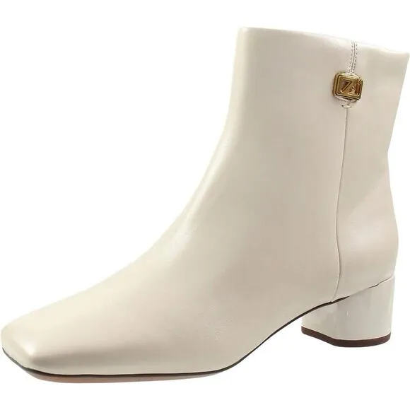 Franco Sarto Womens Noah  White Faux Leather Block Heel Booties Shoes New