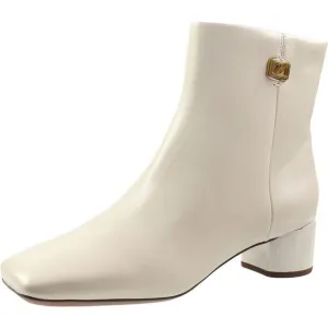 Franco Sarto Womens Noah  White Faux Leather Block Heel Booties Shoes New