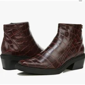 Franco Sarto Fina Croc Embossed Western Ankle Boots Mahogany Size 5