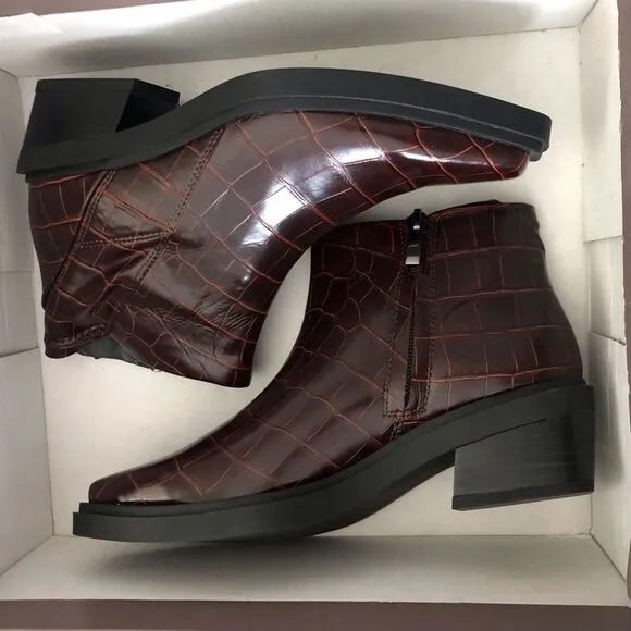 Franco Sarto Fina Croc Embossed Western Ankle Boots Mahogany Size 5