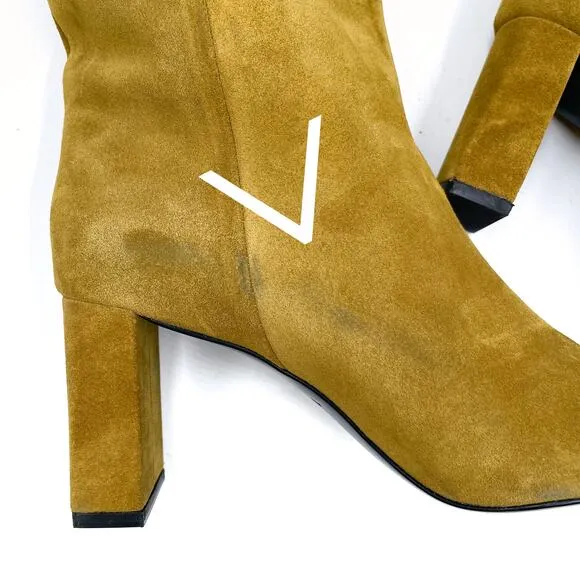 Freda Salvador Lonni Boots Cumin Suede Pointed Toe Block Heel Pull On Sz 10