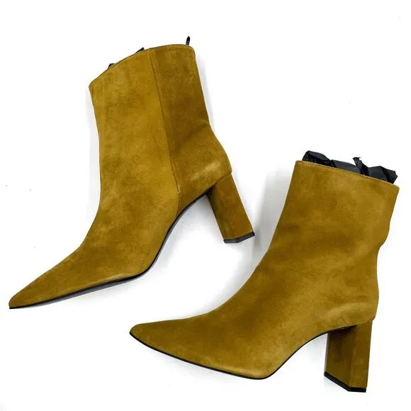 Freda Salvador Lonni Boots Cumin Suede Pointed Toe Block Heel Pull On Sz 10