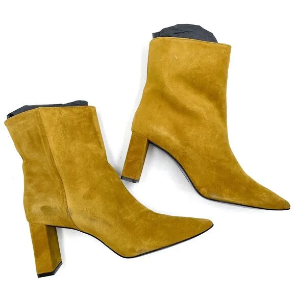 Freda Salvador Lonni Boots Cumin Suede Pointed Toe Block Heel Pull On Sz 10