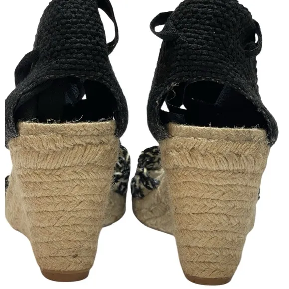 FREE PEOPLE AMALIF COAST WEDGE ESPADRILLE BLACK SANDALS  SZ 9.5 EU 40