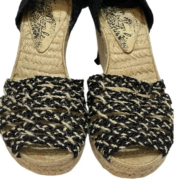 FREE PEOPLE AMALIF COAST WEDGE ESPADRILLE BLACK SANDALS  SZ 9.5 EU 40