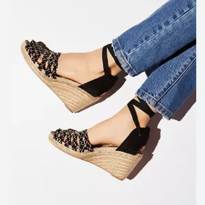 FREE PEOPLE AMALIF COAST WEDGE ESPADRILLE BLACK SANDALS  SZ 9.5 EU 40