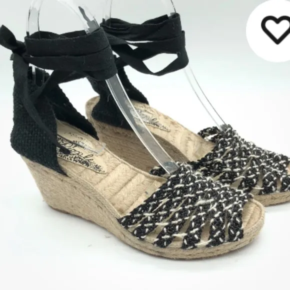 FREE PEOPLE AMALIF COAST WEDGE ESPADRILLE BLACK SANDALS  SZ 9.5 EU 40