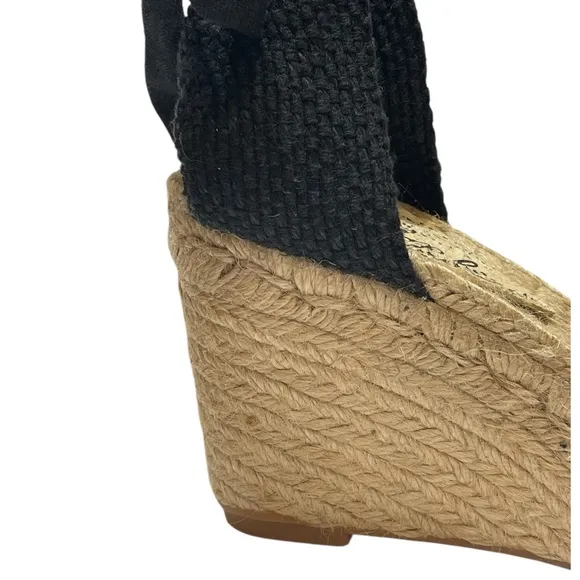 FREE PEOPLE AMALIF COAST WEDGE ESPADRILLE BLACK SANDALS  SZ 9.5 EU 40