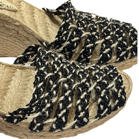 FREE PEOPLE AMALIF COAST WEDGE ESPADRILLE BLACK SANDALS  SZ 9.5 EU 40