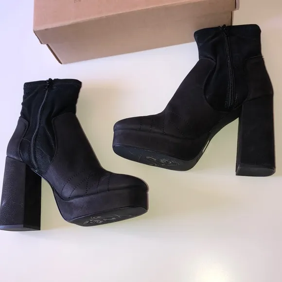 Free People Black leather Suede Platform Boots