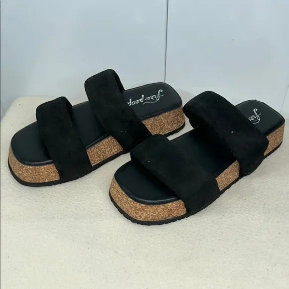 Free People Black Suede Platform Sandals (S5!