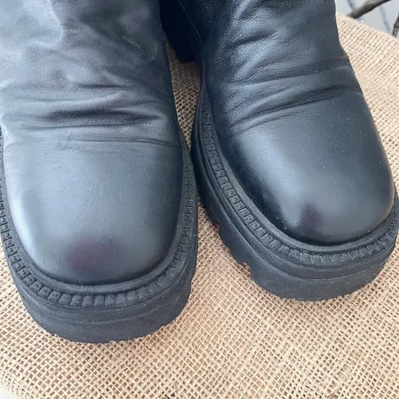 Free People Emma Ruche Black Leather Combat Boots Size 10