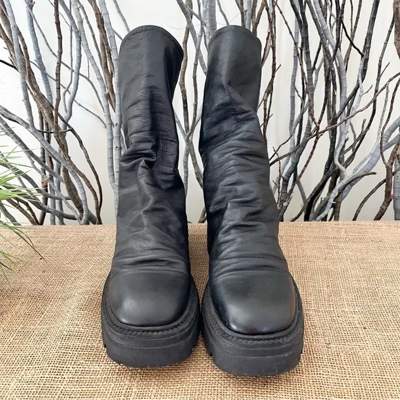 Free People Emma Ruche Black Leather Combat Boots Size 10