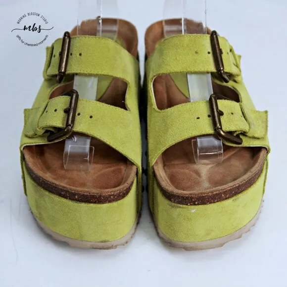 Free People Intentionally Blank Rule Breaker Flatform Sandals Green Women US 6.5