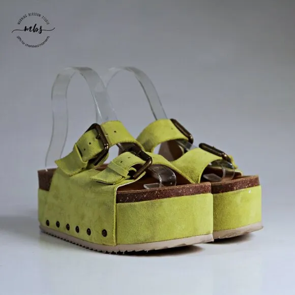 Free People Intentionally Blank Rule Breaker Flatform Sandals Green Women US 6.5