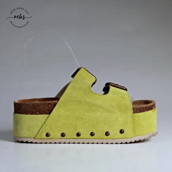 Free People Intentionally Blank Rule Breaker Flatform Sandals Green Women US 6.5