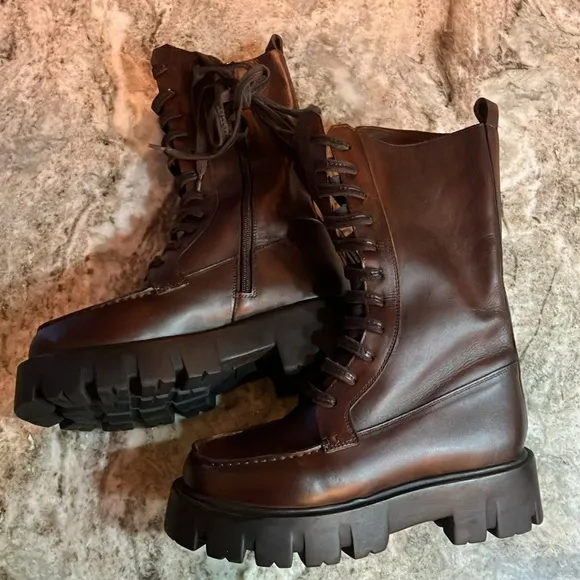 Free People Jones Lug Sole Lace Up Boots Black Cherry Size 8 NEW
