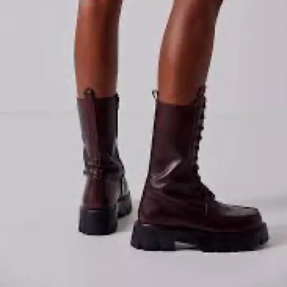 Free People Jones Lug Sole Lace Up Boots Black Cherry Size 8 NEW
