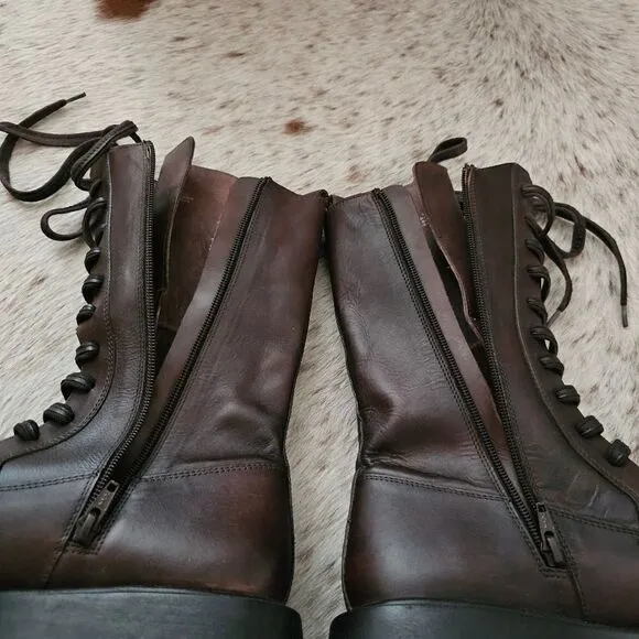 FREE PEOPLE Jones Lug Sole Lace Up Platform Leather Boots Hot Fudge Size 7.5 NEW