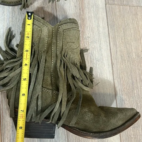 Free People Lawless Fringe Taupe Block Heel Western Ankle Boots Size 36 / 6