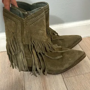 Free People Lawless Fringe Taupe Block Heel Western Ankle Boots Size 36 / 6