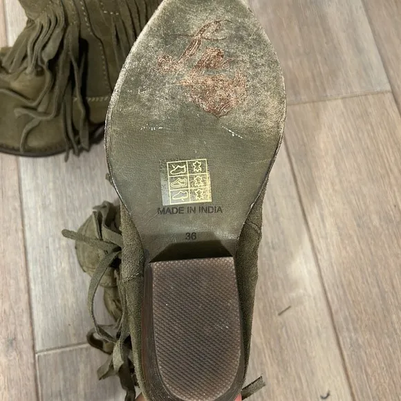 Free People Lawless Fringe Taupe Block Heel Western Ankle Boots Size 36 / 6