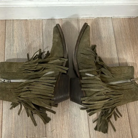 Free People Lawless Fringe Taupe Block Heel Western Ankle Boots Size 36 / 6