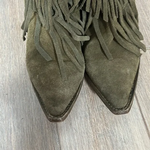 Free People Lawless Fringe Taupe Block Heel Western Ankle Boots Size 36 / 6