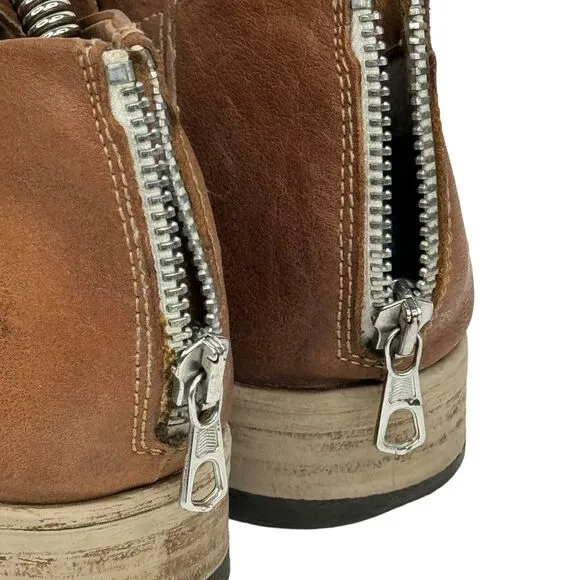 Free People Lost Valley Leather Ankle Bootie 38 7.5 Western Brown Festival Boots
