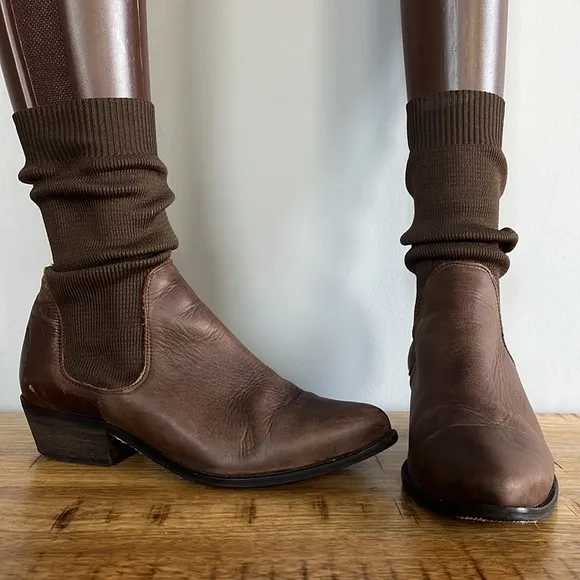 Free People Merritt Brown Leather Sock Slouch Boots size 6