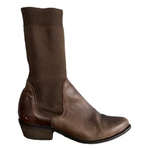 Free People Merritt Brown Leather Sock Slouch Boots size 6