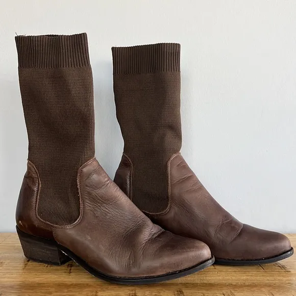 Free People Merritt Brown Leather Sock Slouch Boots size 6