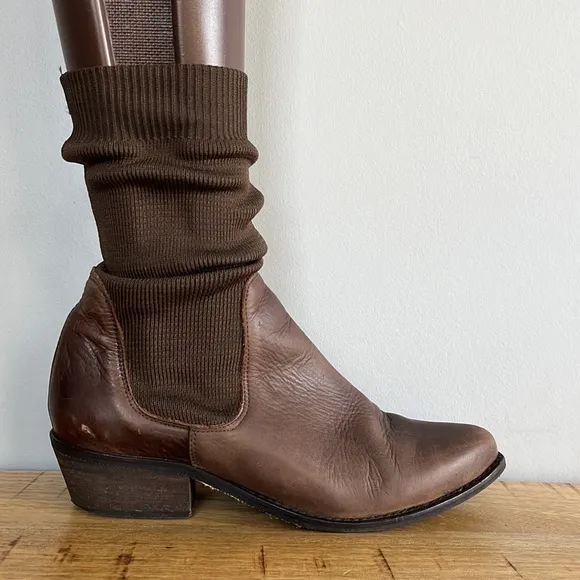 Free People Merritt Brown Leather Sock Slouch Boots size 6