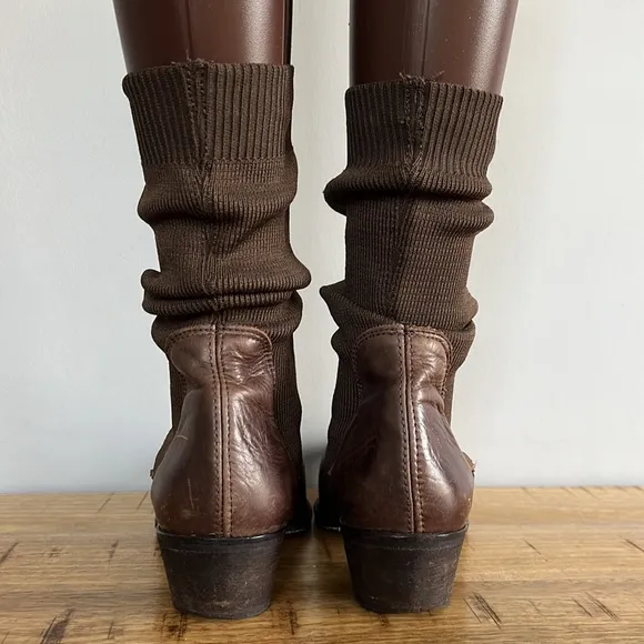 Free People Merritt Brown Leather Sock Slouch Boots size 6