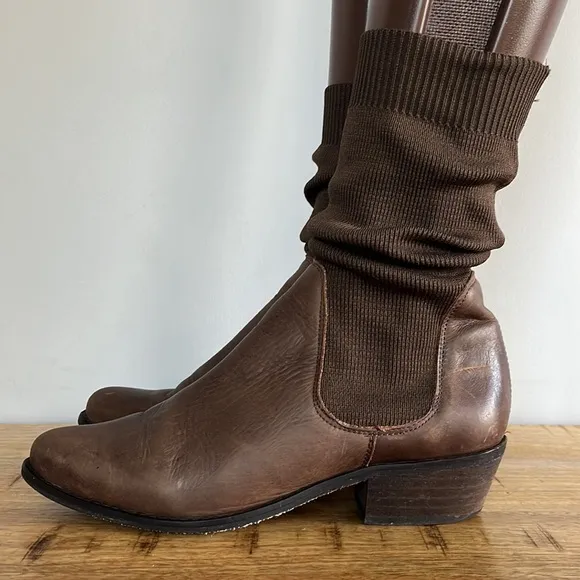 Free People Merritt Brown Leather Sock Slouch Boots size 6