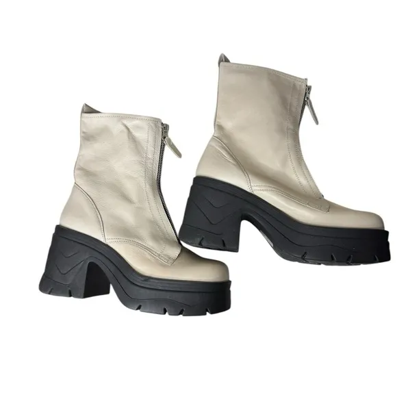 Free People Myles Zip Front Leather Moto Boots, NWOB, Size 8
