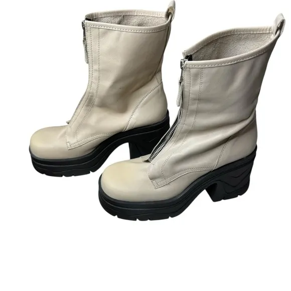 Free People Myles Zip Front Leather Moto Boots, NWOB, Size 8