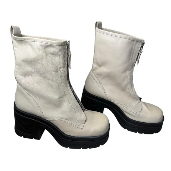 Free People Myles Zip Front Leather Moto Boots, NWOB, Size 8