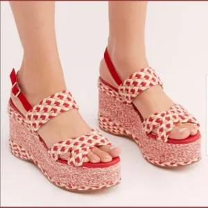Free People NWOT Dolce Red Woven Platform Sandals Sz 8 or EU 38