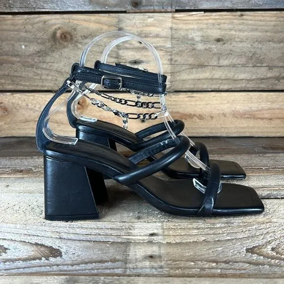 Free People Parker Chain Block Heel - Black Leather - 6.5-7 - New without box