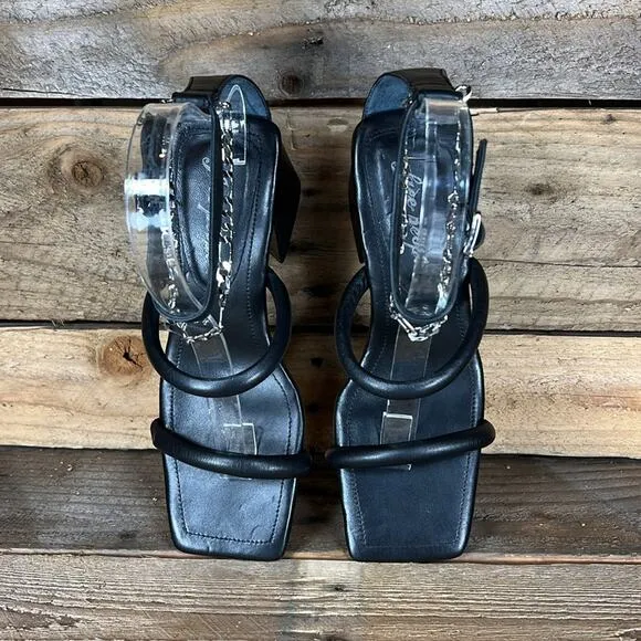 Free People Parker Chain Block Heel - Black Leather - 6.5-7 - New without box