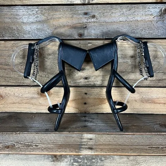 Free People Parker Chain Block Heel - Black Leather - 6.5-7 - New without box