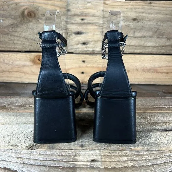 Free People Parker Chain Block Heel - Black Leather - 6.5-7 - New without box