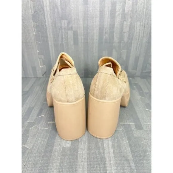 Free People Platform Loafers Tan Suede  37.5/7.5 Double Stacked