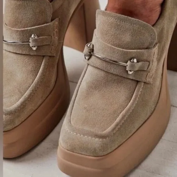Free People Platform Loafers Tan Suede  37.5/7.5 Double Stacked