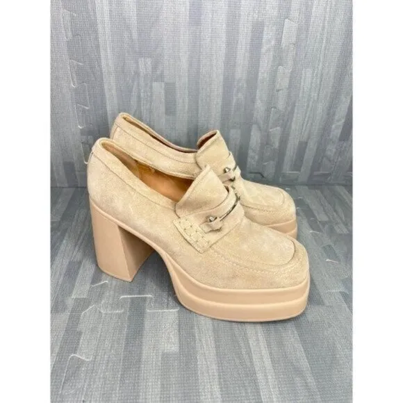 Free People Platform Loafers Tan Suede  37.5/7.5 Double Stacked