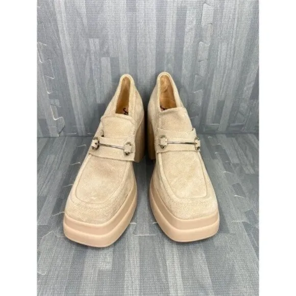 Free People Platform Loafers Tan Suede  37.5/7.5 Double Stacked