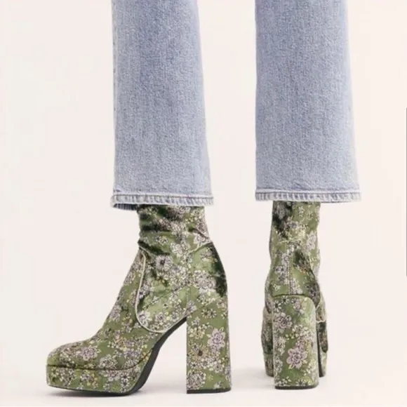 Free People Smyth Boots Platform Floral Bootie