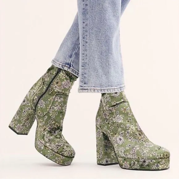 Free People Smyth Boots Platform Floral Bootie